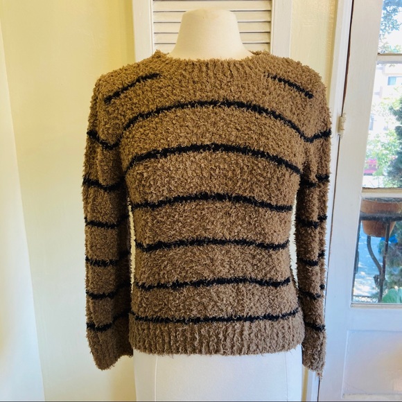 Vince Teddy Striped Chunky Knit Crew Neck Sweater